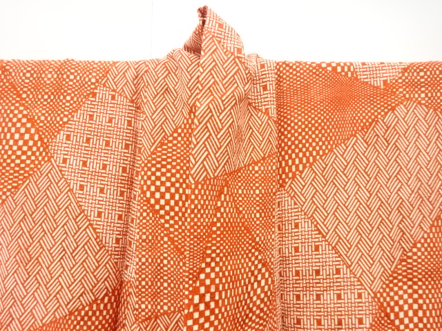  未使用品　切りばめ風　編み目模様　小紋着物